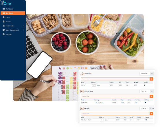 Web interface of DietBmr Dietary Management Software's Diet Plan creation.