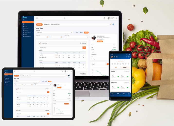 DietBmr Dietary Management Software's Web, Mobile and Tablet Interface